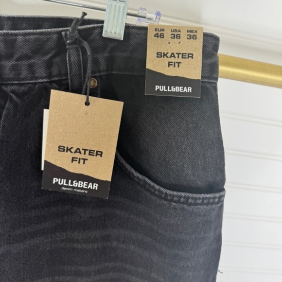 NWT Pull& Bear Black Skate Jeans 36W - Picture 5 of 10